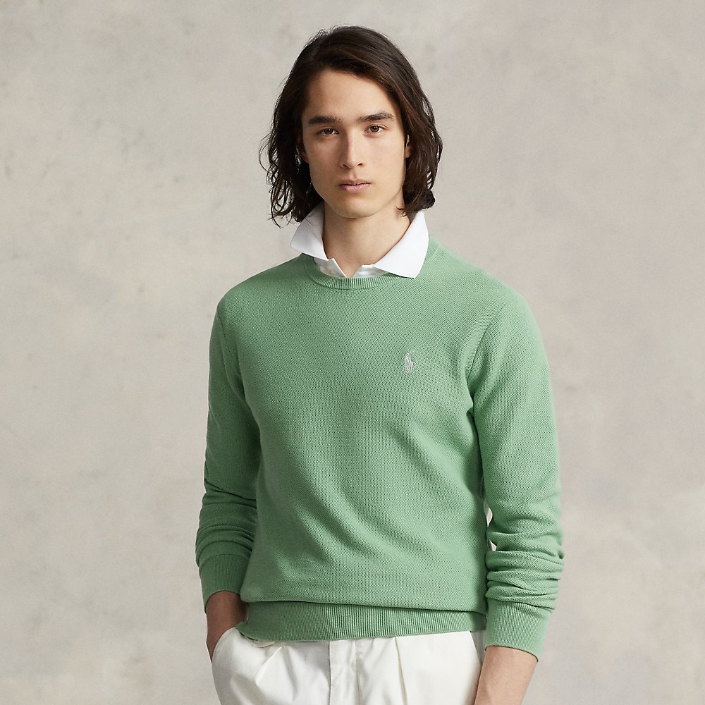 Ralph Lauren Textured Cotton Crewneck Sweater In Pistachio
