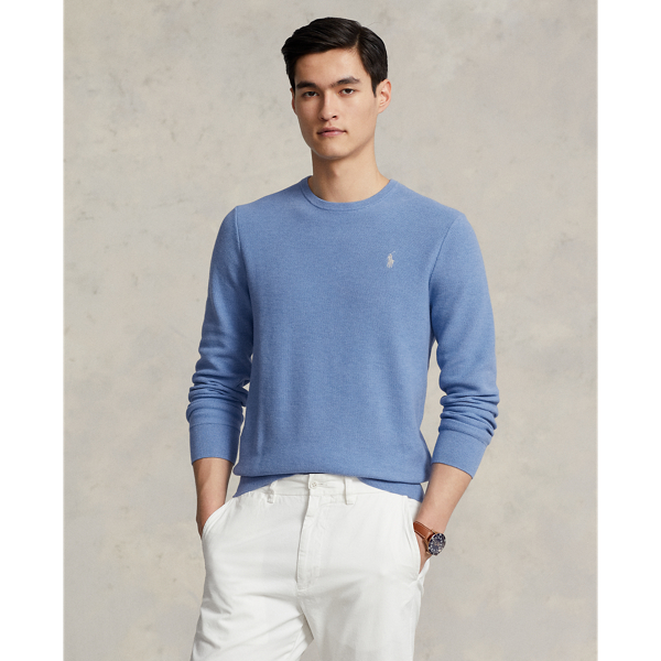 Ralph Lauren Textured Cotton Crewneck Sweater In Summer Blue