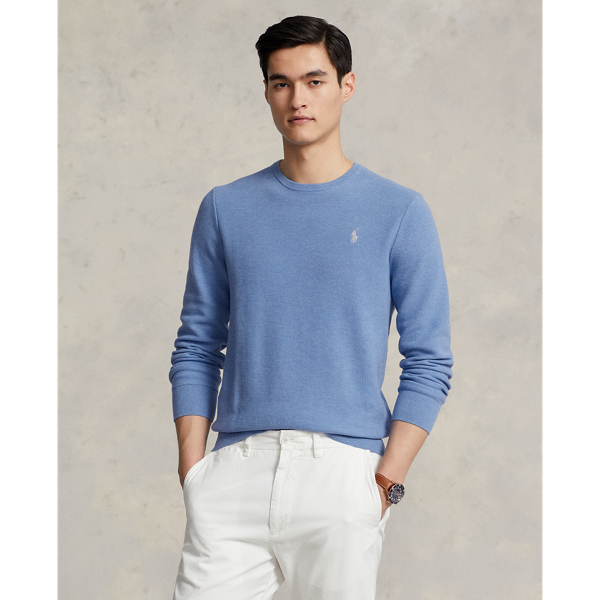 Polo Ralph Lauren Textured Cotton Crewneck Sweater In Summer Blue