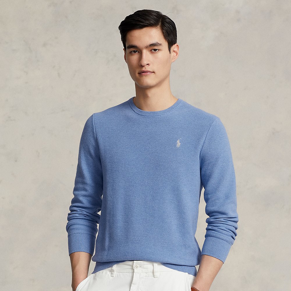 Ralph Lauren Textured Cotton Crewneck Sweater In Summer Blue