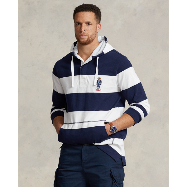 Polo Ralph Lauren Polo Bear Jersey Hooded Rugby Shirt In Cruise