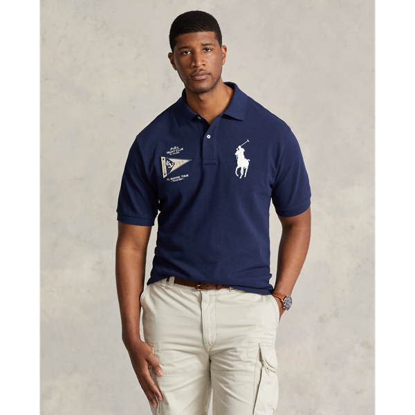 Polo Ralph Lauren Custom Slim Fit Big Pony Mesh Polo Shirt Man Polo Shirt Navy Blue Size Xxl Cotton