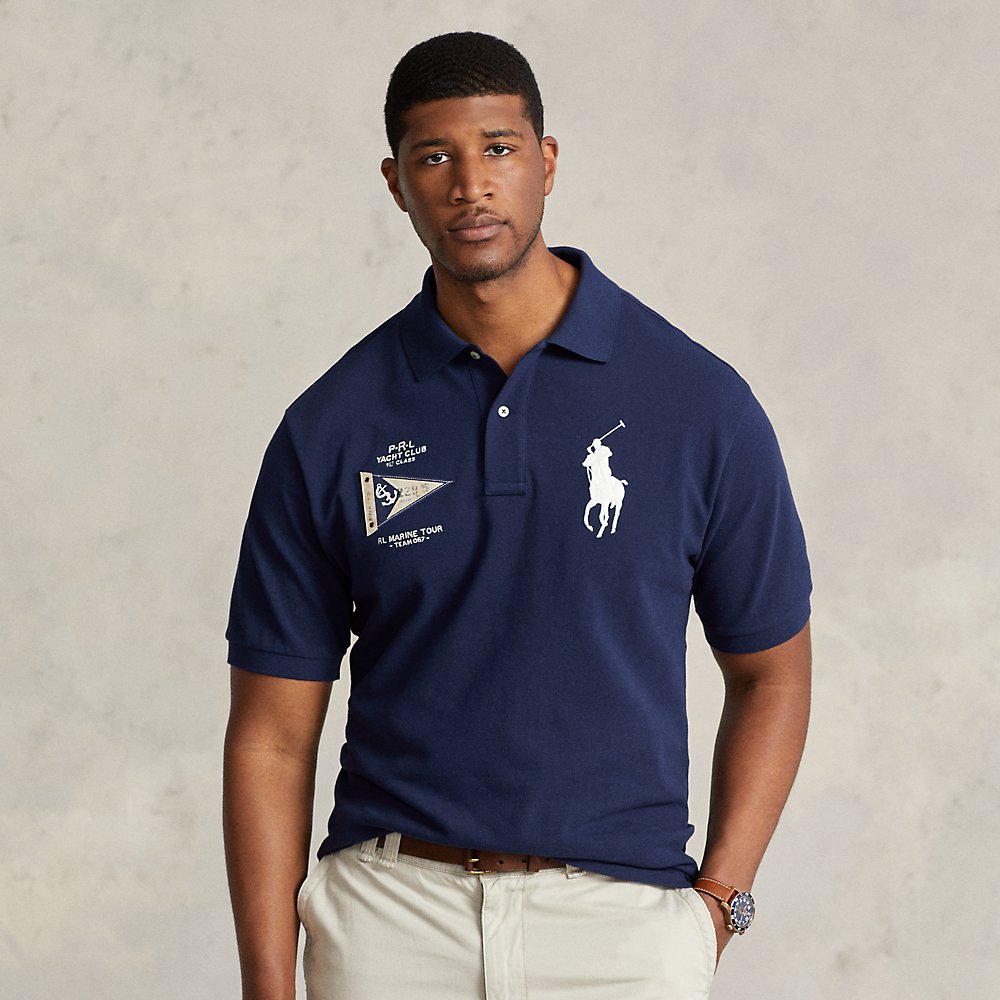 Polo Ralph Lauren Custom Slim Fit Big Pony Mesh Polo Shirt Man Polo Shirt Navy Blue Size Xxl Cotton
