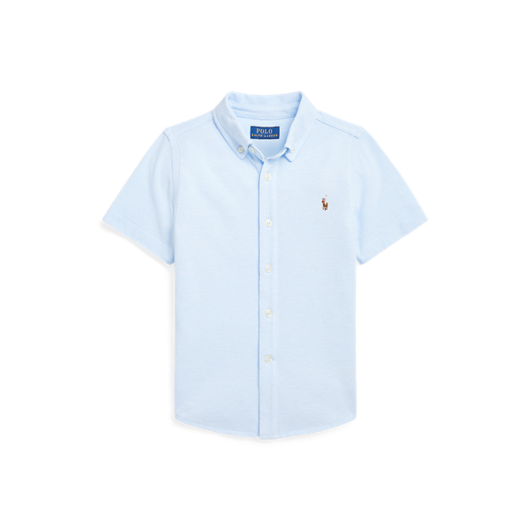 Polo Ralph Lauren Knit Oxford Short-sleeve Shirt In Office Blue