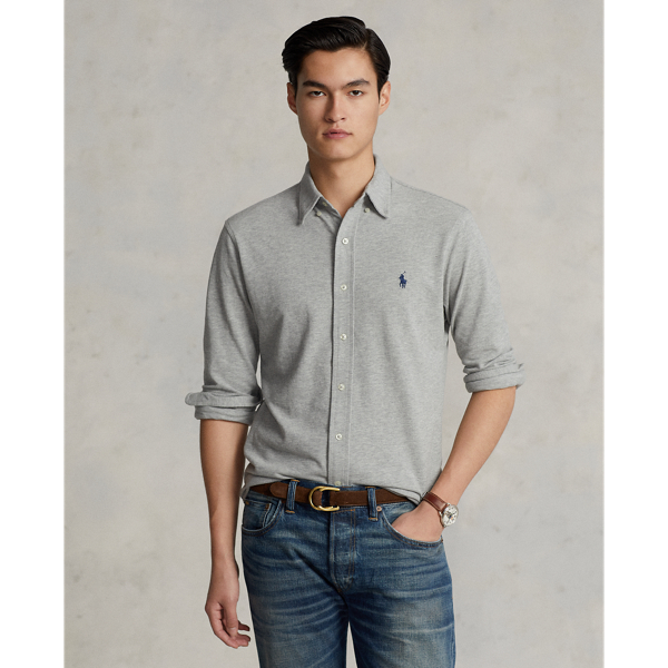 Shop Polo Ralph Lauren Featherweight Mesh Shirt In Grey