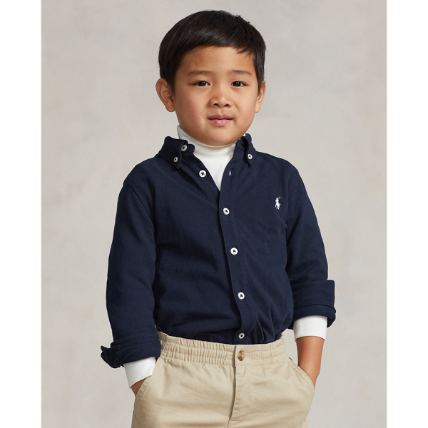 Polo Ralph Lauren Kids' Featherweight Cotton Mesh Shirt In Aviator Navy