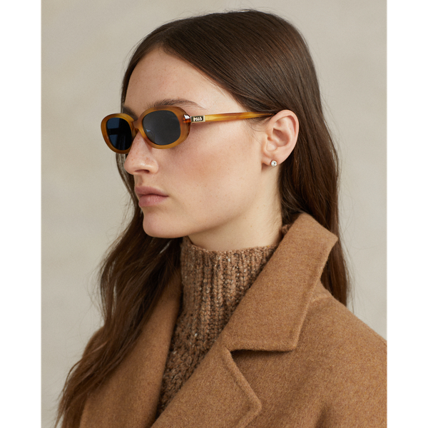Polo Ralph Lauren Polo Oval Sunglasses In Shiny Light Honey Havana