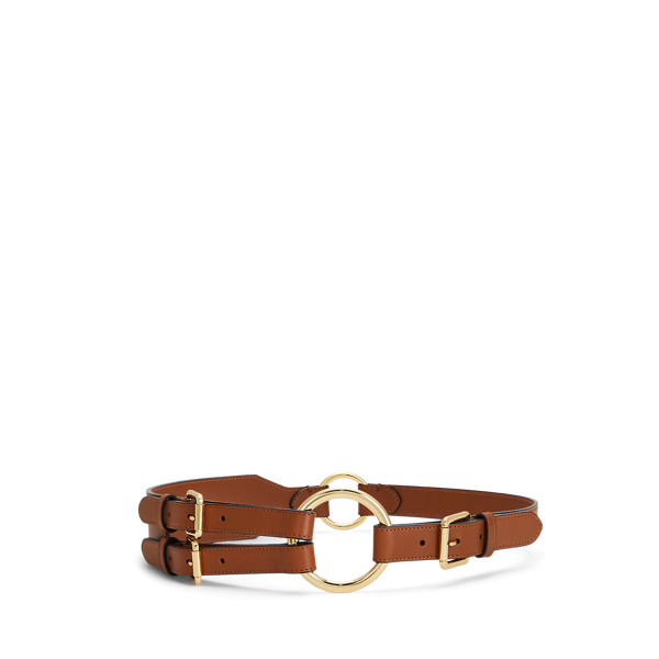 Shop Laurèn Tri-strap O-ring Leather Belt In Tan