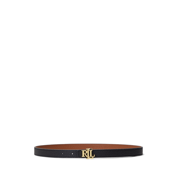 Ceinture fine réversible à logo en cuir - Lauren - Modalova