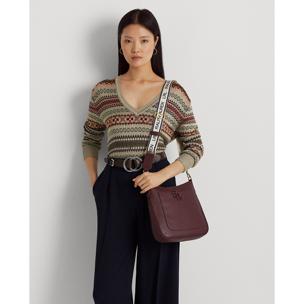 Ralph Lauren Pebbled Leather Large Cameryn Crossbody In Vintage Burgundy