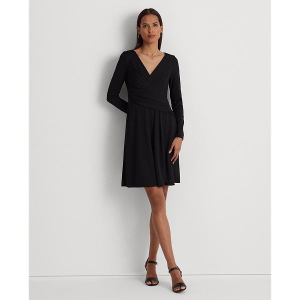 Lauren Petite Jersey Long-sleeve Dress In Black