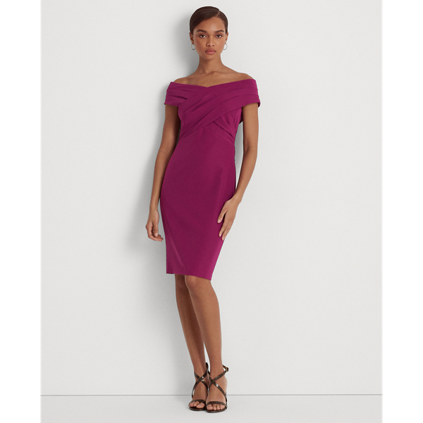 Lauren Ralph Lauren Crepe Off-the-shoulder Cocktail Dress In Plum Caspia