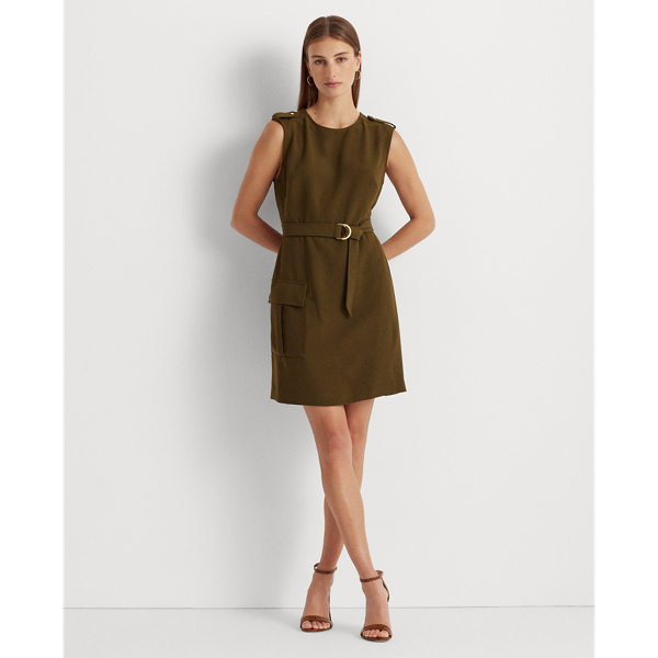 Belted Double-faced Crepe Dress In Botanic Green