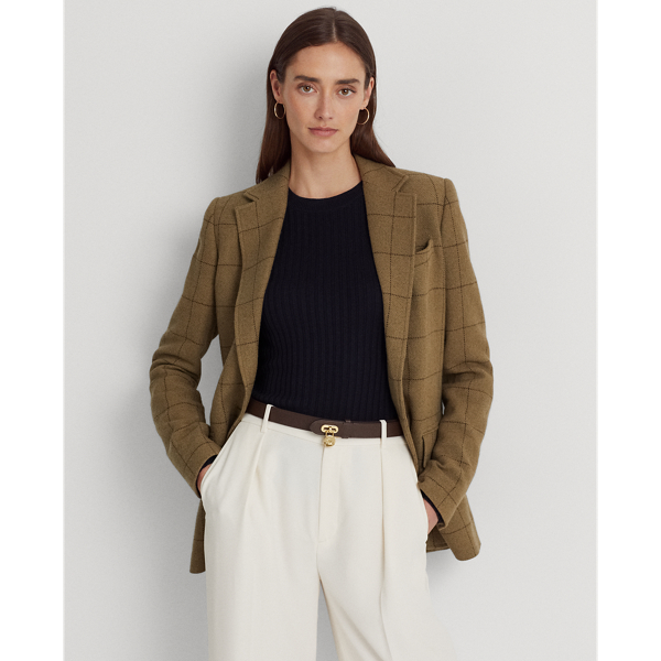 Lauren Ralph Lauren Windowpane Linen-blend Twill Blazer In Olive Multi ...