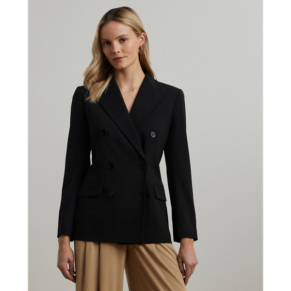 Lauren Ralph Lauren Double-breasted Wool Crepe Blazer In Polo Black