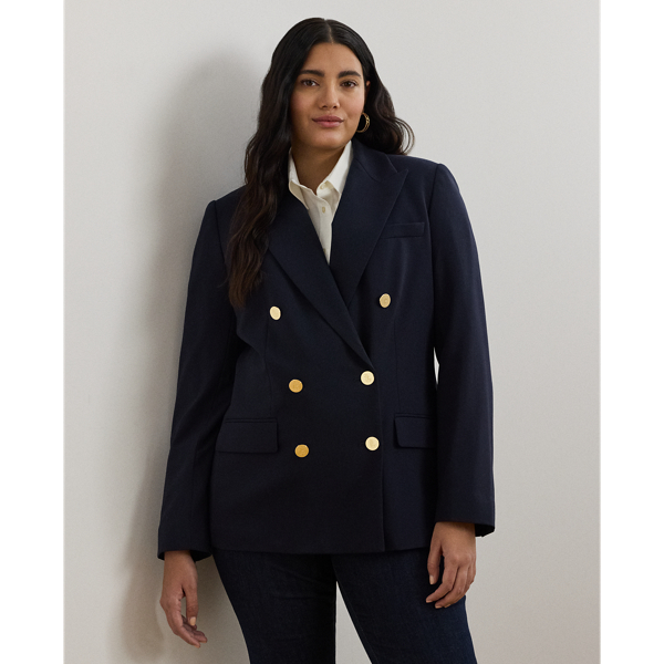 Lauren Woman Double-breasted Wool Crepe Blazer In Lauren Navy