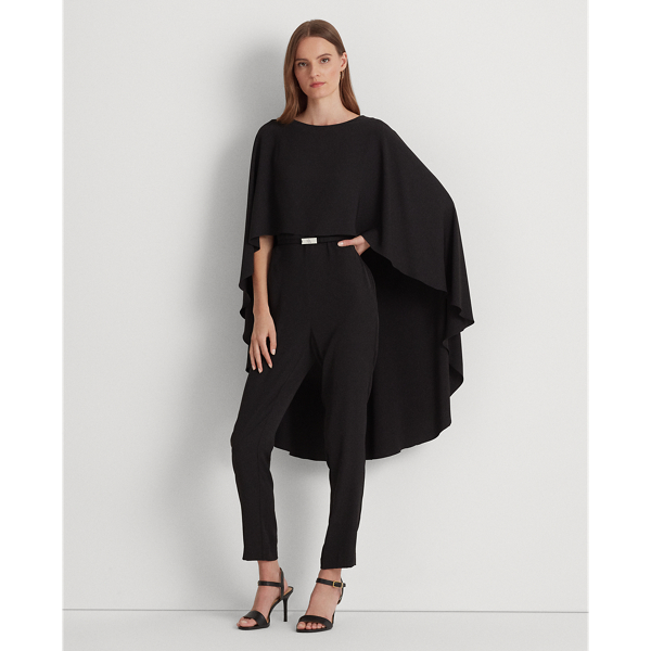 Lauren Ralph Lauren Belted Cape Georgette Jumpsuit In Black