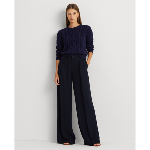 Lauren Petite Double-faced Georgette Wide-leg Pant In Lauren Navy