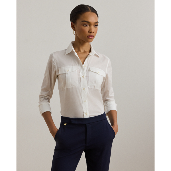 Shop Lauren Ralph Lauren Classic Fit Cotton Voile Shirt In White