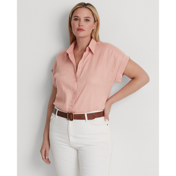 Lauren Woman Linen Dolman-sleeve Shirt In Rose Tan