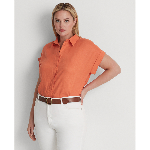 Lauren Woman Linen Dolman-sleeve Shirt In Canyon Orange