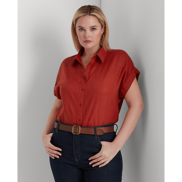 Lauren Woman Linen Dolman-sleeve Shirt In Red Sunstone