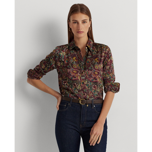 RALPH LAUREN FLORAL SATIN CHARMEUSE SHIRT