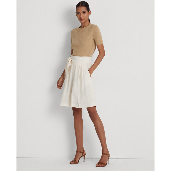 Ralph Lauren Pleated Georgette Wide-leg Short In Mascarpone Cream