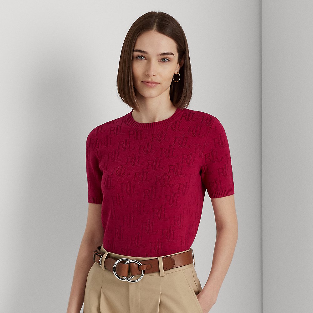 Lauren Ralph Lauren Monogram Jacquard Short-sleeve Sweater In Fuchsia Berry