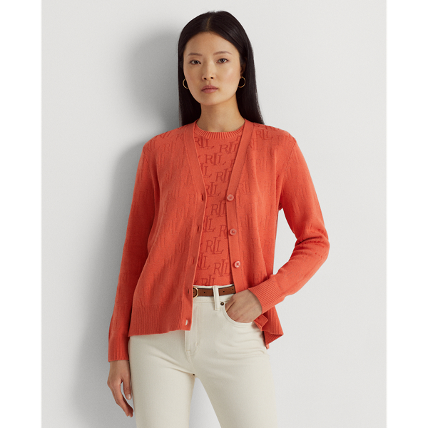 Lauren Woman Monogram Jacquard Short-sleeve Sweater In Canyon Orange