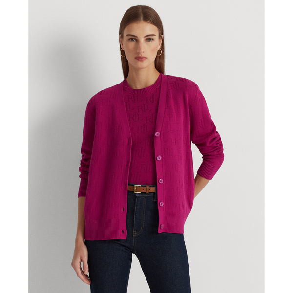 Monogram Jacquard Cardigan In Fuchsia Berry