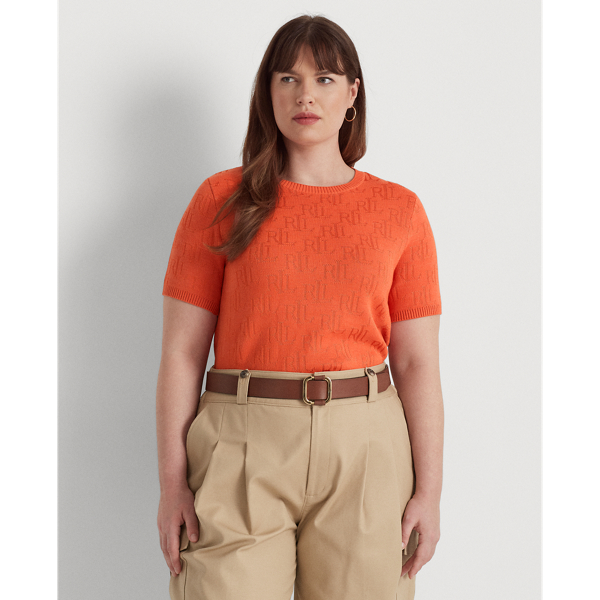 Lauren Woman Monogram Jacquard Short-sleeve Sweater In Canyon Orange