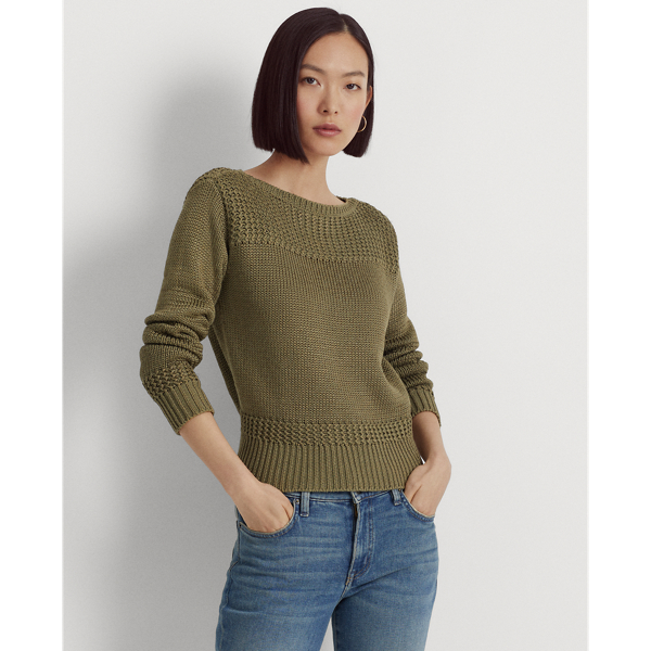 Ralph Lauren Cotton-blend Boatneck Sweater In Olive Fern