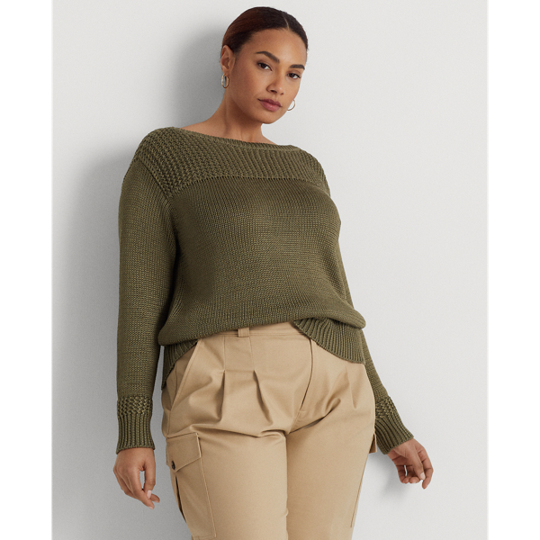 Lauren Woman Cotton-blend Boatneck Sweater In Olive Fern
