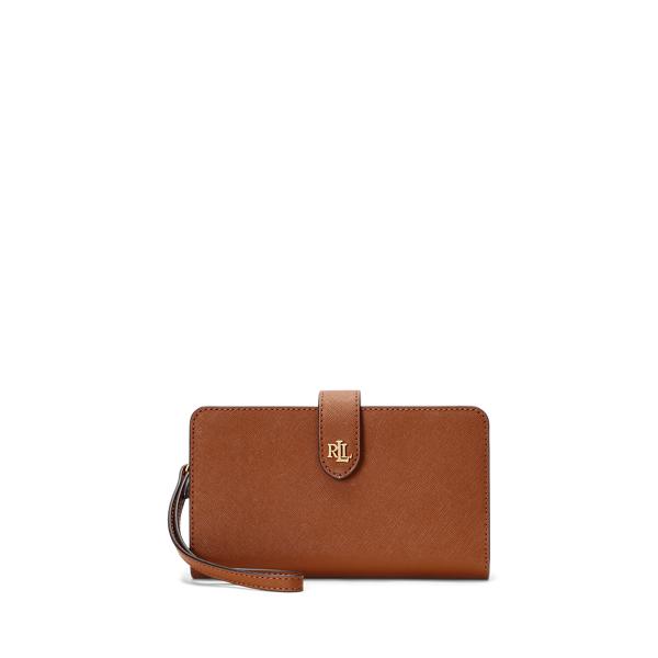 Ralph Lauren Crosshatch Leather Tech Wristlet In Lauren Tan