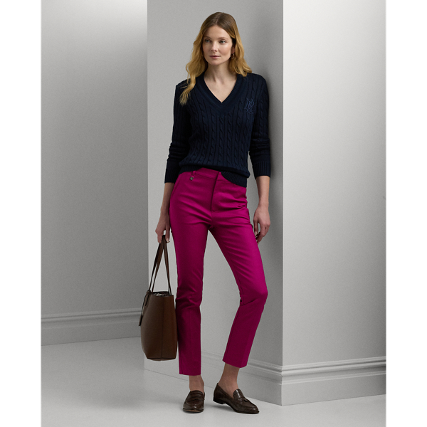 Ralph Lauren Double-faced Stretch Cotton Pant In Fuchsia Berry