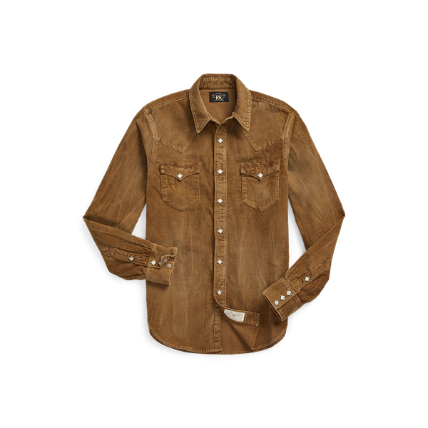 Double Rl Slim Fit Corduroy Western Shirt In Faded Tan