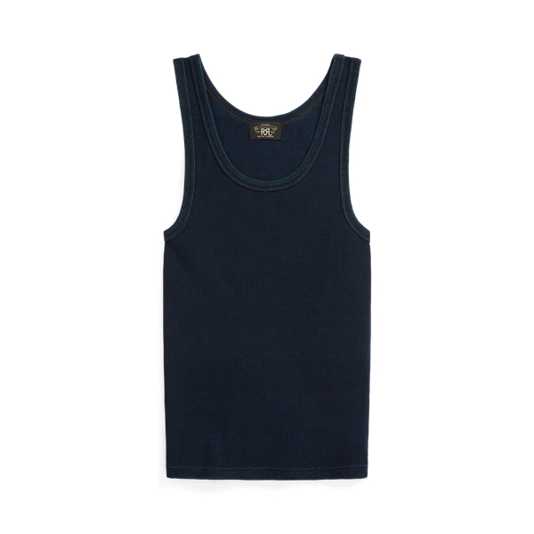 Double Rl Stretch Cotton Ribbed Tank In Indigo
