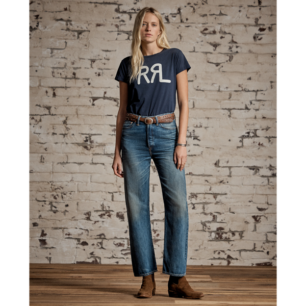 High-rise, straight-fitting jeans made with 10 oz. cotton-and-lyocell blended denim. Button-fly construction. '40s-inspired wash. Sanforized to minimise shrinkage. Dyed with indigo.