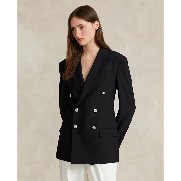 Shop Polo Ralph Lauren Double-breasted Wool-blend Blazer In Polo Black