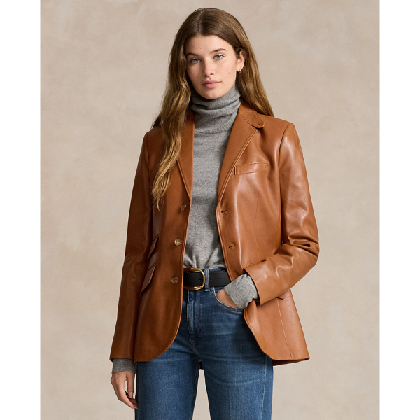 Ralph Lauren Lambskin Hacking Blazer In Saddle