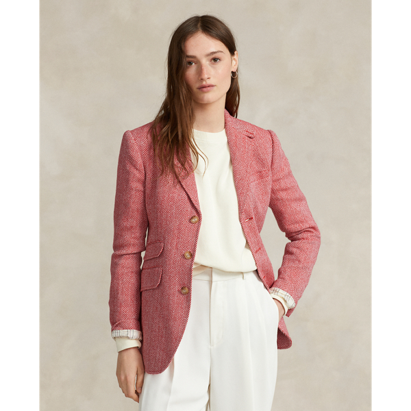 Polo Ralph Lauren Linen-blend Herringbone Hacking Blazer In Red/cream ...