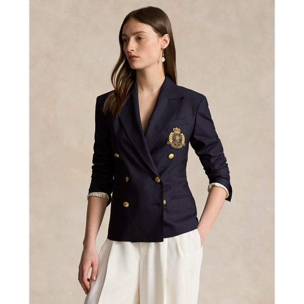 Ralph Lauren Double-breasted Crest Blazer In Navy