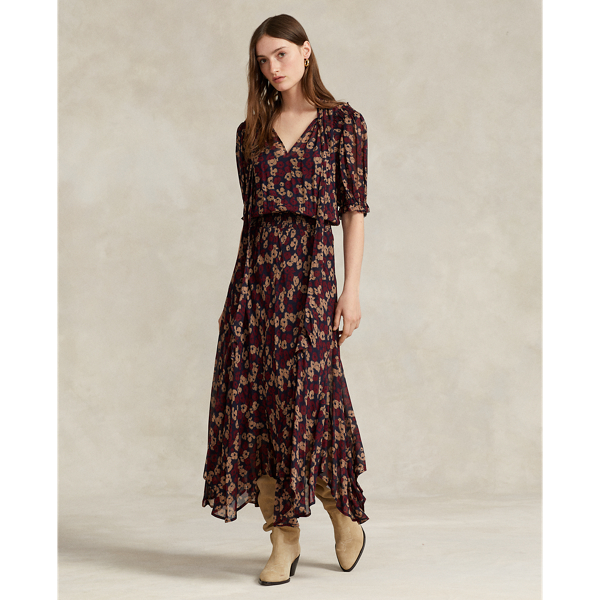 Autumn Floral Tie Neck Dress