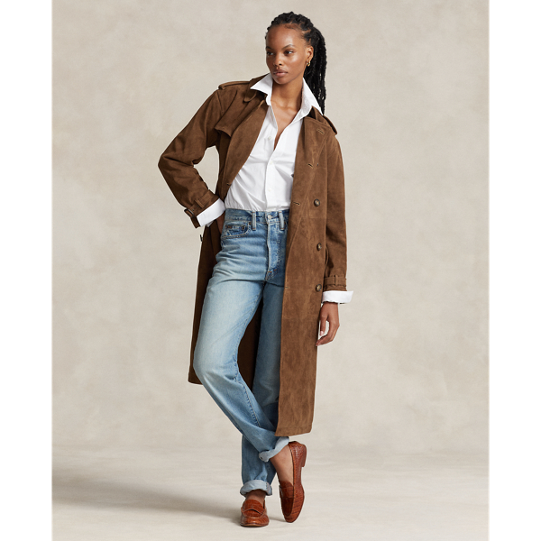 Ralph Lauren Lambskin Suede Trench Coat In Cinnamon