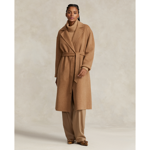 Polo Ralph Lauren Womens Relaxed-fit Wrap-over Wool Maxi Coat Camel Melange In Camel Melange