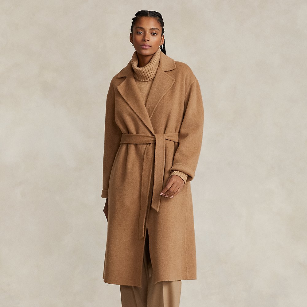 Shop Ralph Lauren Wool-blend Wrap Coat In Camel Melange