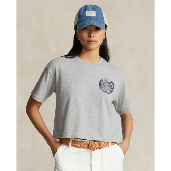 Cropped Boxy Fit Jersey Crewneck Tee In Andover Heather