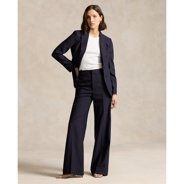 Ralph Lauren Stretch Wool Faile Wide-leg Pant In Navy