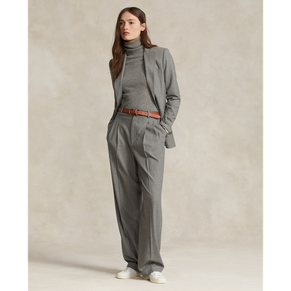 Ralph Lauren Straight-leg Wool-blend Flannel Pant In Grey Melange